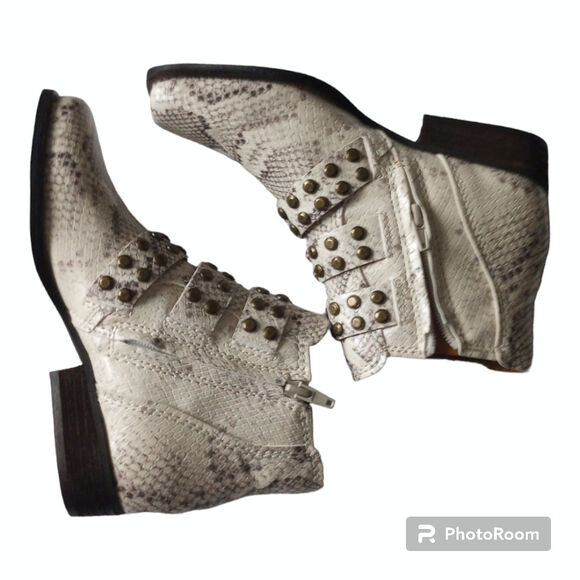 Zodiac Adele Snake Print Ankle Boots Size 5.5 Buckle & Grommet Hardware, New - Picture 2 of 6